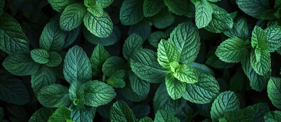 Poster - Freshly harvested mint leaves on a blank copy space image