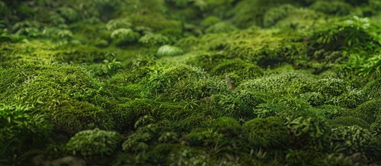 Aufkleber - Green moss creates a picturesque natural background with ample copy space for an image