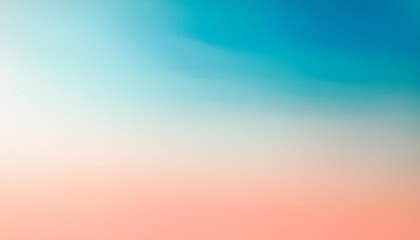 Wall Mural - sky blue azure teal pink coral peach beige white abstract background color gradient ombre blur light pale pastel soft shade rough grain noise matt brushed shimmer liquid water design minimal