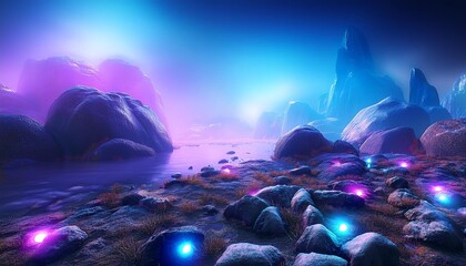 Wall Mural - mystery landscape with glow rocks