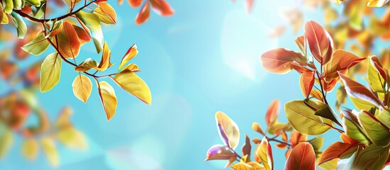 Aufkleber - Nature background with autumn leaves set against a blue sky offering copy space image