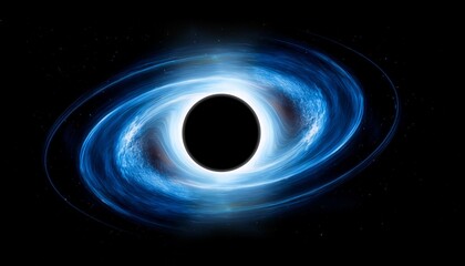 Wall Mural - a black hole with blue hues around it in space isolated on black background