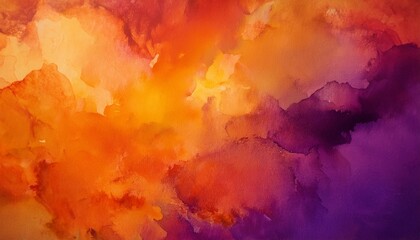 Poster - warm abstract watercolor paint texture grungy bright orange deep purple