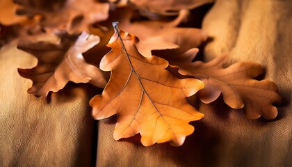 Wall Mural - close up of fallen oak leaves