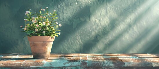 Poster - A flower pot on a wooden table with copy space image