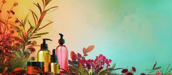 Wall Mural - Herbal hair care service displayed against a colorful backdrop with ample copy space image