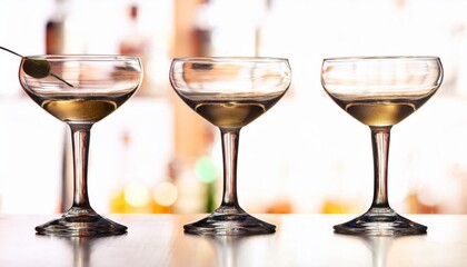 three classic cocktail glasses