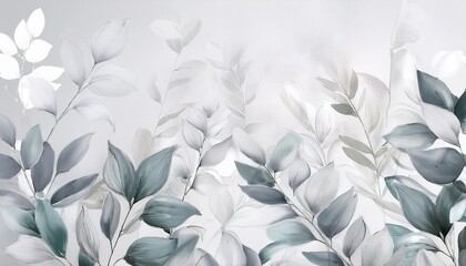 Canvas Print - grey white background with foliage in watercolor style