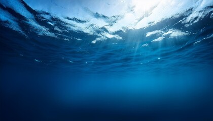 Wall Mural - submerged tranquility dark blue oceanic surface seen below water