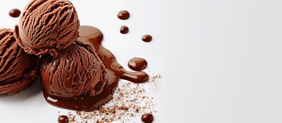 Poster - Close up of chocolate ice cream a delightful summer dessert displayed on a white background with ample copy space image