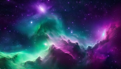 Wall Mural - cosmic texture with vibrant hues vivid green and purple colors against a dark starry background gene