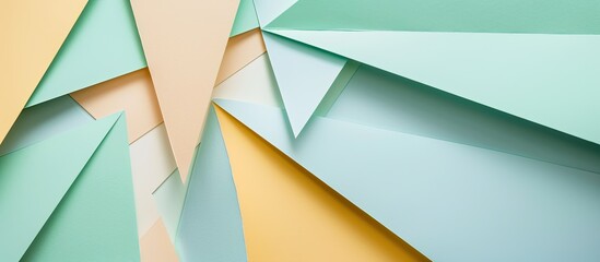Leinwandbilder - Macro shot of vintage mint cardboard with geometric shapes and gradients on a white light cyan and yellow shaded paper background creating a felt backdrop with copy space image