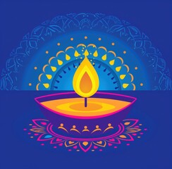 Wall Mural - Diya with a glowing flame