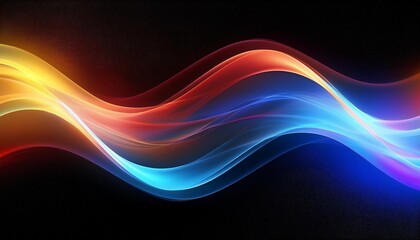 Sticker - an abstract glowing color wave in blue yellow and red hues on a grainy black gradient background