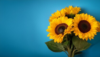 Canvas Print - a bouquet of yellow sunflowers on a blue background