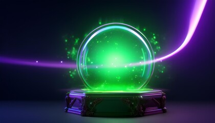 Wall Mural - magic spell game with a neon green light trail on dark background the magic spell game is accompanie