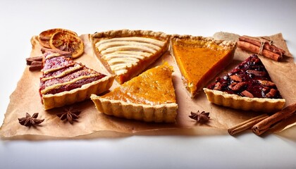 Wall Mural - variety of fall pie slices on parchment paper