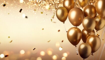 Wall Mural - party celebration with confetti and gold balloons happy birthday christmas or anniversary with copy 