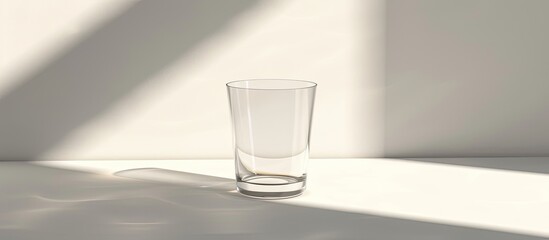 Poster - Glass cup on white backdrop featuring shadows from lighting creating a copy space image