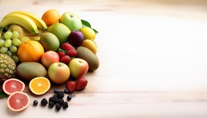 Wall Mural - a variety of fruits are arranged beautifully copy space