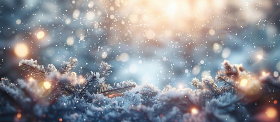 Poster - Festive holiday card with snowy winter backdrop blurred bokeh seasonal greetings and room for a copy space image