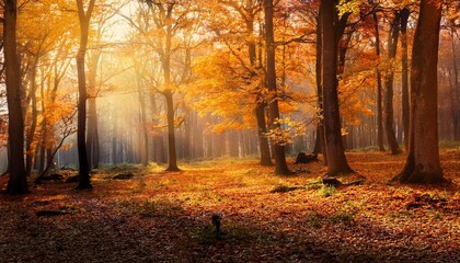 Wall Mural - autumn in the forest wallpaper background 001