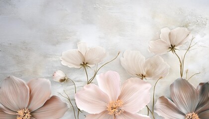 Wall Mural - flowers on a textural background art drawing photo wallpaper in light colors