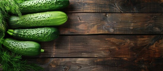 Aufkleber - Crisp cucumbers garnished with dill on a verdant wooden backdrop with copy space image