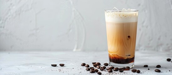 Aufkleber - Latte iced coffee presented on a white backdrop highlighting the concept of isolation with copy space image