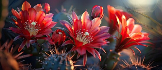 Wall Mural - Macro image of stunning cactus flowers for wallpaper with ample copy space image