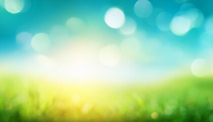 abstract bright gradient motion spring or summer landscape texture background with natural green blue bokeh lights and yellow bright sunny sky beautiful backdrop with space for design