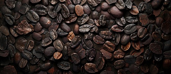 Fototapete - Background of coffee beans with a textured dried look suitable for a copy space image
