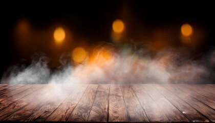 Canvas Print - fog in darkness abstract defocused smoke on wooden table halloween backdrop