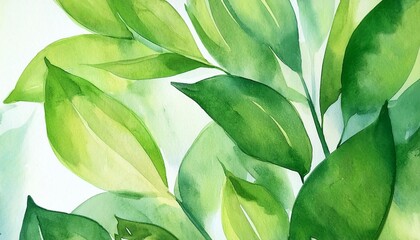 Wall Mural - green watercolor foliage abstract background generative ai spring eco nature