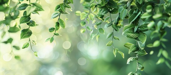 Poster - Macro shot of a leafy ornamental plant branch against a blurred background perfect for a copy space image