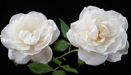 Wall Mural - two white rose branches isolated on a black background