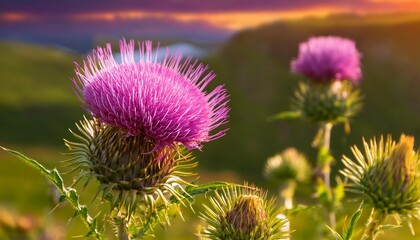 Canvas Print - milk thistle blooms in summer