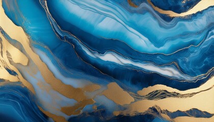 Wall Mural - ocean in rich blue and gold abstract marbled wallpaper or background 003