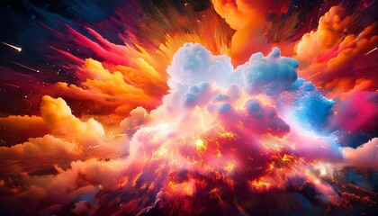Wall Mural - dynamic comic style explosion with colorful clouds and energetic splatter effects