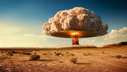 Canvas Print - mushroom cloud from a nuclear explosion in a barren landscape