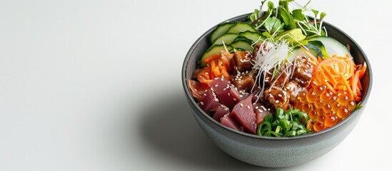 Wall Mural - A poke bowl placed against a blank white background for a copy space image