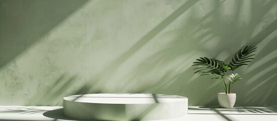 Leinwandbilder - Product presentation with podium paper and shadows on a light green backdrop ideal for a copy space image