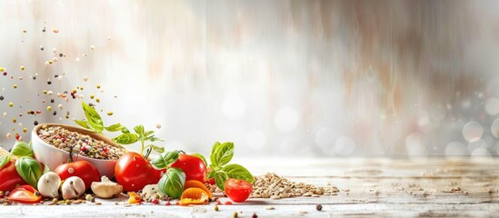 Poster - Nutritious and healthy eating with a variety of fresh vegetables and cereals displayed with copy space image