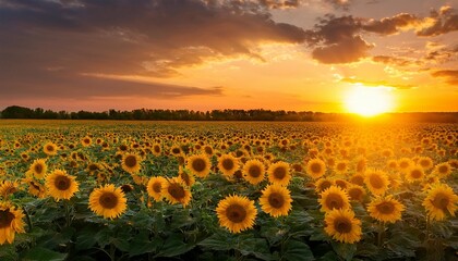 Wall Mural - beautiful sunset over sunflower field