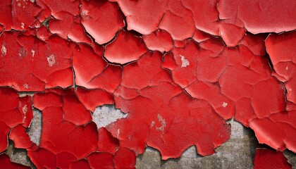 Canvas Print - old weathered cement wall with red paint peeling off cracks and a copy space image