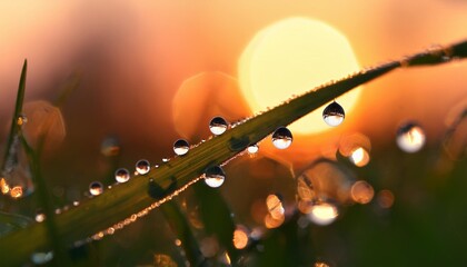Wall Mural - macro photography of dew droplets at sunrise
