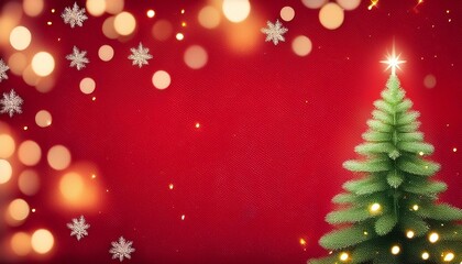 Wall Mural - christmas background with xmas tree and sparkle bokeh lights stars snowflakes on red canvas background merry christmas card winter holiday theme happy new year