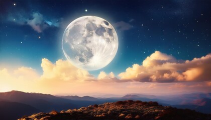 Wall Mural - dreamy and surreal with beautiful sky with a large moon and stars