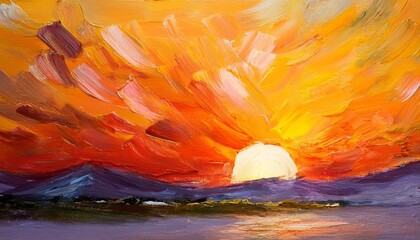 Wall Mural - abstract sunrise palette knife painting generative ai