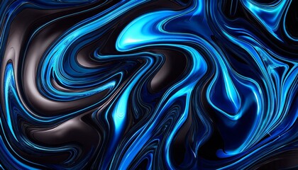 Wall Mural - abstract liquid texture black and blue with meandering neon color